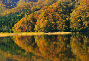 япония, озеро акимото, Japan, фукусима, autumn, fukushima, lake akimoto