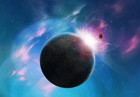 Космос, space, планета, голубой, розовый, stars, звезды
