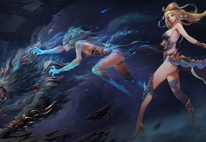 волк, девушки, осколки, Арт, шипы, когти