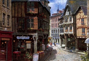 дома, улица, Картина, европа, магазины, sung sam park, город