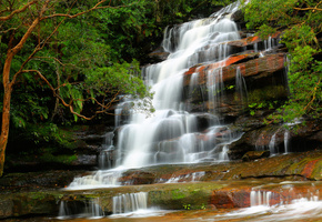 камни, водопад, деревья, Природа, река, поток, лес