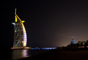 ночь, Дубай, бурдж аль араб, dubai, джумейра-бич-отель, оаэ
