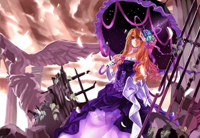 зонт, платье, зонтик, karlwolf, Арт, yakumo yukari, девушка, touhou