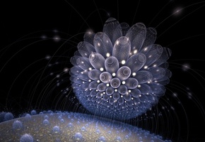 фрактал, фигура, Темный фон, сфера, арт, линии