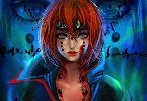 взгляд, naruto, Арт, pain, надписи, rikamello, девушка, кровь