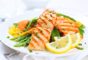 fish, овощи, Фрукты, food, рыба, гарнир, лимон, еда