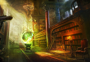 книги, библиотека, комната, магия, Арт, сфера, шар