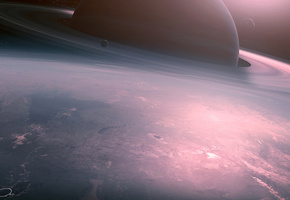 арт, восход, космос, планеты, Calm sunrise, qauz, deviantart