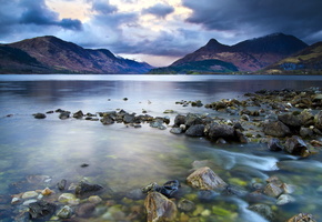 небо, пейзаж, горы, природа, Озеро