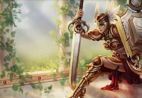 щит, арт, оружие, девушка, League of legends, меч, leona