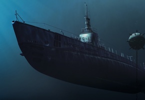 мины, подводная лодка, Submarine, арт, рисунок