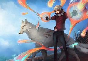 арт, natsume takashi, магия, madara, udonnodu, парень, волк, Natsume yuujinchou
