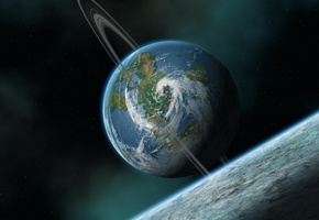 звезды, планеты, атмосфера, Арт, кольца, облака, космос