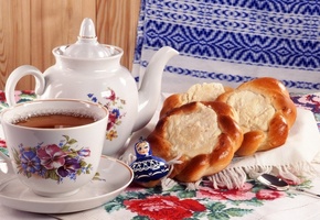 с творогом, чай, заварник, Фото, кружка, ватрушки