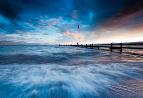 небо, мост, флаг, пейзаж, Море