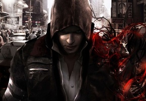 парень, взгляд, город, капюшон, Prototype 2