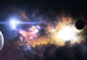 солнце, Космос, планеты, звезды, туманность