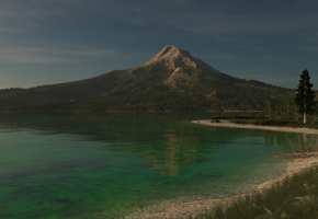 гора, лес, Арт, вода, деревья, природа, озеро