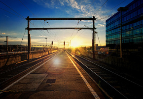 блик, солнца, вокзал, железная дорога, Город