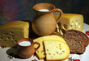 ломти, молоко, аппетитно, сыр, кружка, хлеб, Кувшин