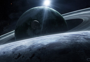 спутник, qaz2008, Арт, звезды, планеты, кольца, космос