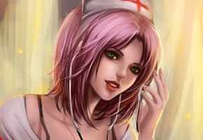 медик, rikamello, sakura haruno, naruto, Арт, рука, девушка, крест