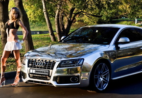 осень, авто, листва, машина, хром, блестящая, s5, Audi