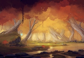 светильники, blinck, осень, река, пейзаж, лес, камни, Арт