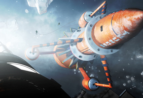 астронавты, космос, спутник, Арт, ракета, корабль, люди