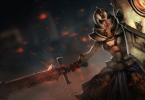 щит, арт, меч, League of legends, девушка, leona, воин