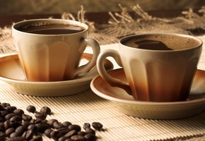 блюдца, зерна, Кофе, чашки, coffee