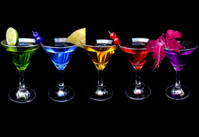 цветы, черный фон, Коктейль, фрукты