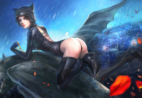 Арт, кошка, девушка, драгоценности, латекс, лепестки