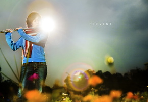 Девушка, музыка, флейта, свет