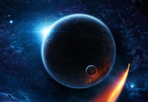 Арт, звезды, туманность, космос, спутник, планета