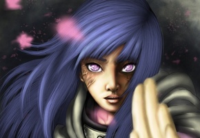 Арт, hinata, hyuuga hinata, naruto, рука, рубцы, листья, девушка