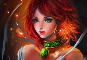 rikamello, рыжая, кулон, девушка, Арт, искорки, , пузырьки