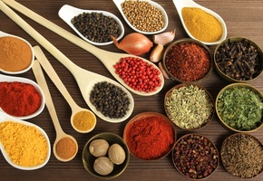 тарелки, плошки, тмин, приправы, карри, Специи, перец