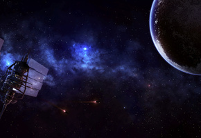 Планета, stars, орбитальная станция, spaceships