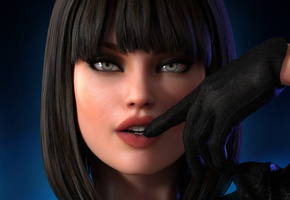 перчатка, девушка, лицо, Арт, рука