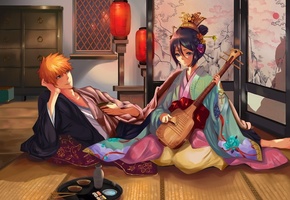 Арт, muza4370, парень, девушка, bleach, kuchiki rukia, kurosaki ichigo