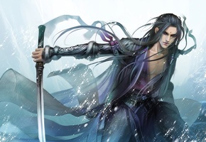 катана, оружие, парень, меч, искры, heise, Арт