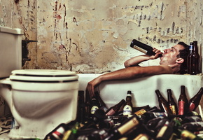 пиво, Мужчина, бутылки, вана