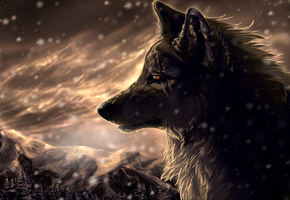 горы, шрамы, Art, wolfroad, метель, two steps from hell, волк, лес, снег