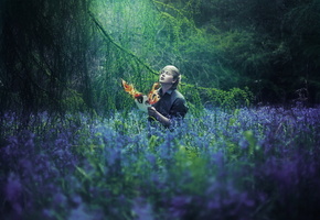 огонь, настроение, Парень, лес