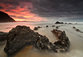 море, Закат, пляж, камни