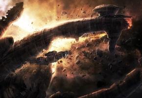 чужие, космос, корабль, Арт, alien, radojavor, метеориты, остов