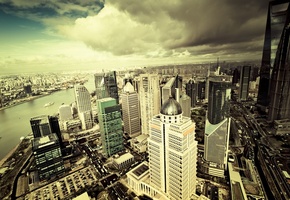 город, небоскребы, мегаполис, здания, небо, облака, City