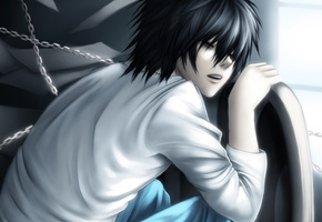 тетрадь смерти, листы, цепи, спит, парень, lawliet, Death note, l