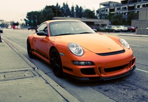 сity, porshe, cars, orange, parking, gt3, стоянка, porshe gt3 rs, rs, Auto